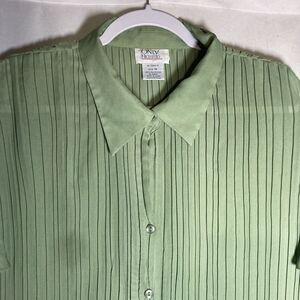 ONLY NECESSITIES green pleated flutter sleeve button up semi sheer top 1X